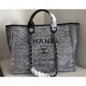 AAA 1:1 Chanel Golden Silk Thread Deauville Canvas Shopping Bag Black AQ02024