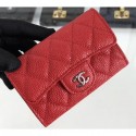 AAA Imitation Chanel Grained Leather Classic Flap Card Holder A80799 Red/Silver AQ03241