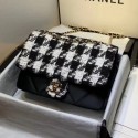 Best 1:1 Chanel Quilted Calfskin and Houndstooth Tweed Medium Flap Bag AS1154 Black/White 2019 Collection AQ01855