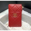 Best Chanel 19 Phone and Card Holder in Lambskin AP1182 Red 2020 Collection AQ00945