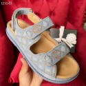 Best Chanel CC Logo Magic Loop Beach Sandals denim light blue 2020 AQ04368