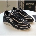 Best Chanel CC Logo Sequins & Leather Sneakers G35936 Black/White 2020 Collection AQ01581