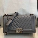 Best Chanel Chevron Grained Calfskin Medium Boy Flap Bag A67086 Gray/Vintage Silver 2019 Collection AQ02238