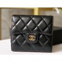 Best Chanel Classic Small Flap Wallet 31528 AP0231 Lambskin Black/Gold AQ04061