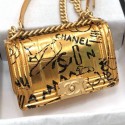 Best Chanel Crocodile Embossed Graffiti Leather Small Boy Flap Bag A67085 Gold 2019 Collection AQ04046