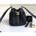 Best Chanel Crumpled Calfskin Coco Pleats Mini Drawstring Bag A91757 Black 2018 AQ04276