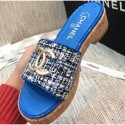 Best Chanel Heel Gold CC Logo Mules G36065 Blue 2020 AQ03130