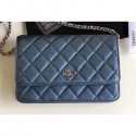 Best Chanel Pearl Caviar Leather Wallet On Chain WOC Bag Navy Blue 2018 AQ03074