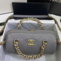 Best Chanel Quilted Lambskin Bowling Bag with Chain Top Handle Gray 2020 Collection AQ02427