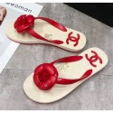 Best Chanel Rubber Camellia Thong Slides Sandals Red 2020 Collection AQ03211