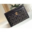 Best Chanel Studded Card Holder Black AQ01395