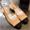 Best Chanel Top Quality Pearl Slingbacks Beige/Black 2020 AQ02463