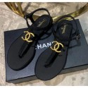 Best Chanel Tweed & Lambskin Thong Sandals With CC Logo Black 2020 Collection AQ03450