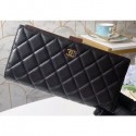 Best Fake Chanel Classic Bi-fold Wallet Clutch Bag With Handle Strap A70525 Lambskin Black/Gold AQ04318