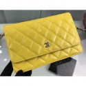 Best Fake Chanel Wallet On Chain WOC Bag in Patent Leather Yellow/Silver AQ04161