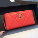 Best Imitation Chanel 19 Goatskin Long Zipped Wallet AP1063 Orange Red 2019 Collection AQ02801