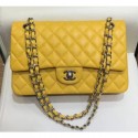 Best Quality Chanel Grained Caflskin Medium Classic Flap Bag A01112 Yellow With Silver Hardware AQ03563