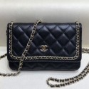 Best Quality Chanel Quilted Lambskin Chain Trim Wallet on Chain WOC AP0674 Black 2019 Collection AQ02010