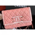 Best Quality Chanel Striped Grained Calfskin CC Filigree Wallet On Chain Bag A84451 Pink 2019 AQ02720