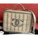 Best Replica Chanel Rattan/Patent Calfskin CC Filigree Vanity Case Medium Bag A93343 Etoupe 2019 AQ02912