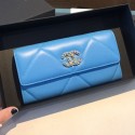 Chanel 19 Goatskin Long Flap Wallet AP0955 Blue 2019 Collection AQ00631