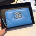 Chanel 19 Goatskin Zipped Coin Purse AP0949 Blue 2019 Collection AQ03819