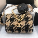 Chanel 19 Houndstooth Tweed Flap Bag and Coin Purse Black/Beige 2019 Collection AQ01587