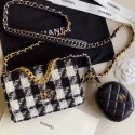 Chanel 19 Houndstooth Tweed Wallet on Chain WOC and Coin Purse AP0985 Black/White 2019 Collection AQ02605