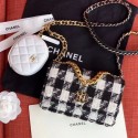 Chanel 19 Houndstooth Tweed Wallet on Chain WOC and Coin Purse AP0985 White/Black 2019 Collection AQ04182