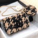 Chanel 19 Houndstooth Tweed Wallet on Chain WOC and Coin Purse Black/Beige 2019 Collection AQ02908