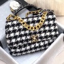 Chanel 19 Large Houndstooth Tweed Flap Bag AS1161 Black/White 2019 Collection AQ03306