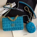 Chanel 19 Tweed Wallet on Chain WOC and Coin Purse AP0985 Blue 2019 Collection AQ02645