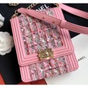 Chanel Boy North/South Small Flap Bag AS0130 Tweed Pink 2019 AQ04257