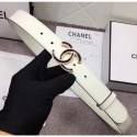 Chanel Calf Leather Belt with Blue Buckle 30mm Width White 2018 AQ01118