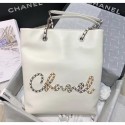 Chanel Calfskin & Chain Logo Shopping Bag White 2020 Collection AQ00582