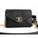 Chanel Calfskin Chevron Small Waist/Shoulder Bag A57592 Black 2019 AQ03802