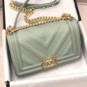 Chanel Calfskin Patchwork Chevron Medium Boy Flap Bag A67086 Light Green 2019 Collection AQ02064