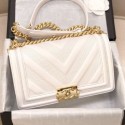 Chanel Calfskin Patchwork Chevron Medium Boy Flap Bag A67086 White 2019 Collection AQ01951