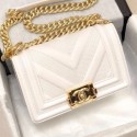 Chanel Calfskin Patchwork Chevron Small Boy Flap Bag A67086 White 2019 Collection AQ00780