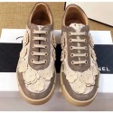 Chanel Camellia Embroidery Lace-Ups G34815 Coffee 2019 AQ04328