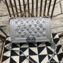 Chanel Camellia Large Boy Flap Bag A67085 Silver 2019 Collection AQ01901