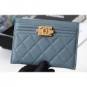 Chanel Caviar Leather Boy Card Holder A84431 Baby Blue AQ01712