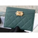 Chanel Caviar Leather Boy Card Holder A84431 Green AQ02320