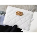 Chanel Caviar Leather Boy Card Holder A84431 White AQ00656