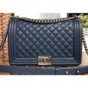 Chanel Caviar Leather Boy Flap New Medium Bag Navy Blue/Silver AQ03809