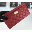 Chanel Caviar Leather Boy Pouch Clutch Bag A84478 Red AQ00978