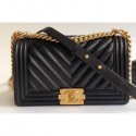 Chanel Caviar Leather Chevron Boy Flap Medium Bag Black/Gold AQ00694