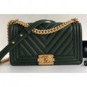 Chanel Caviar Leather Chevron Boy Flap Medium Bag Green/Gold AQ02928