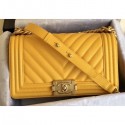 Chanel Caviar Leather Chevron Boy Flap Medium Bag Yellow/Gold AQ01346