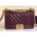 Chanel Caviar Leather Chevron Boy Flap Small Bag Burgundy/Gold AQ02899